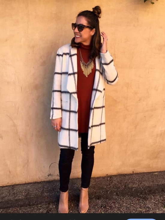 elevenses Jackets & Blazers - elevenses Cream and Black Windowpane Shawl-Collar Trench Coat